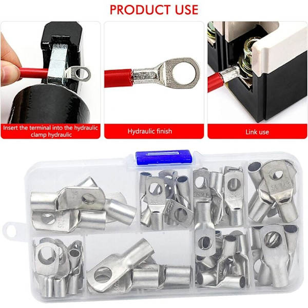 60 stk Elektriske Terminaler Bolthull Tinnet Kobber SC-Koblinger Krympe/Lodding for 6m㎡ 8m㎡ 10m㎡ 16m㎡ 25m㎡ Kabel