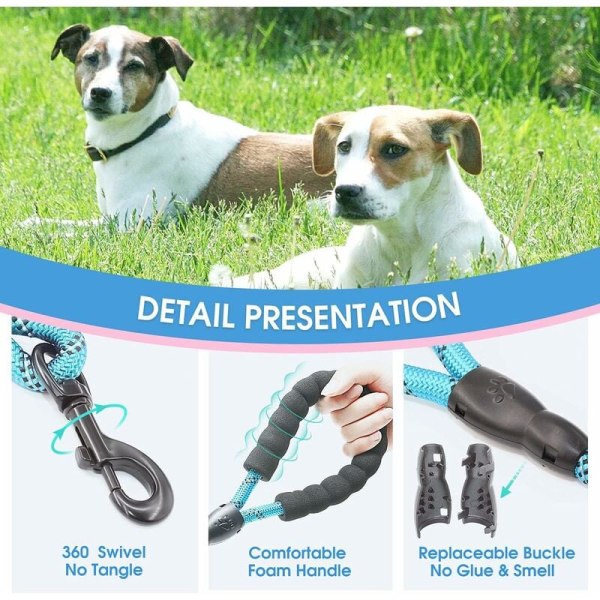 Hundehalsbånd med komfortabelt polstret håndtak og svært reflekterende tråder for små, mellomstore og store hunder (6 fot, blå)