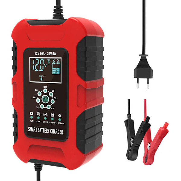 10A 7-Segment Motorcykel Batterilader 12V24V Smart Bilbatterilader Marquee Indikator
