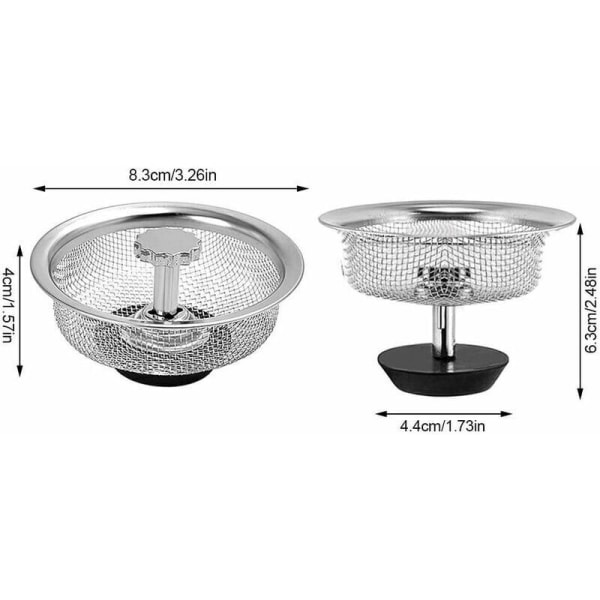 Vaskestop, Vaskestop, 2x Rustfrit Stålkøkkenvaskestop til Køkkenvask, Badeværelse, Diameter 3,26''