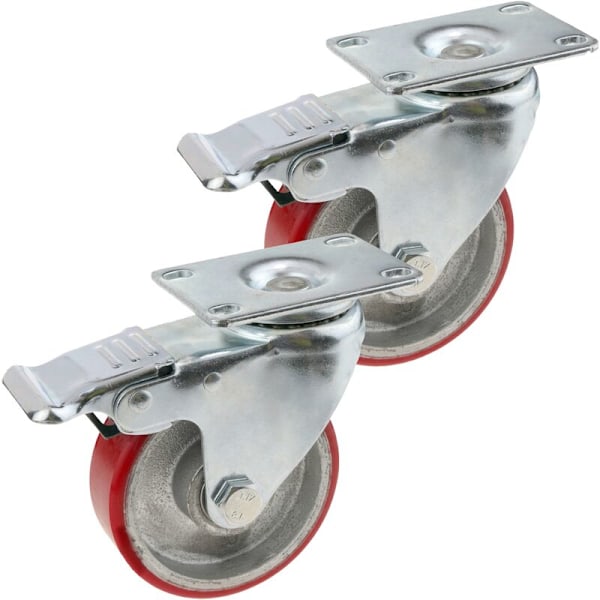 Industrielle hjul i polyuretan og metall med brems 100 mm 2 stk