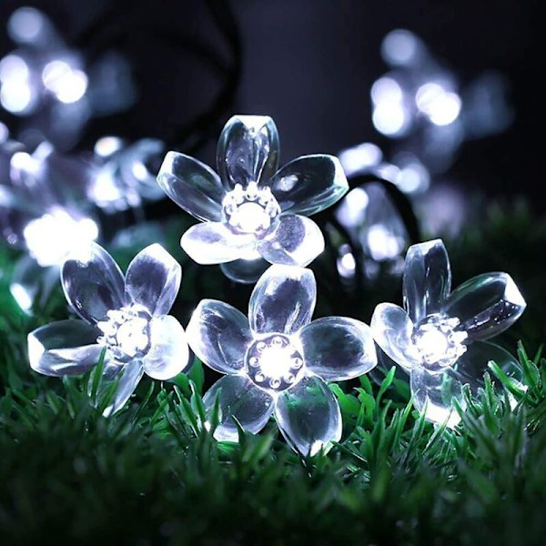 20LED Solcelled Kirsebærblomst Lyslenke, 5m Blomsterformet Lys Utendørs, 8 Moduser Vanntette Blomsterfe Lys for Hage Patio Hagefest Jul