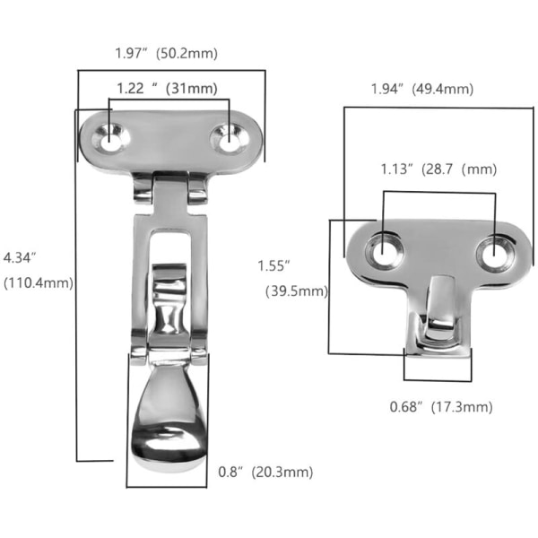 Marine Grade Båd Dør Luge Anti-Rattle Lukninger, Spændelukninger, Solid Konstruktion, Aftagelig, (2 Stykker)