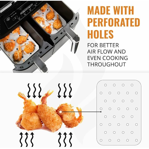 100 st frityrpapper, luftfritös pergamentpappersfoder för Ninja Foodi DZ201 Dual Air Fryer, DZ401 Air Fryer foderpapper