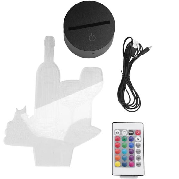 3D Vinflaska Nattlampa Led Flaska Ljus Optisk Belysning Lampa 7 Färgförändring med Fjärrkontroll Jul Födelsedag för Barn Flickor Bar Dekoration