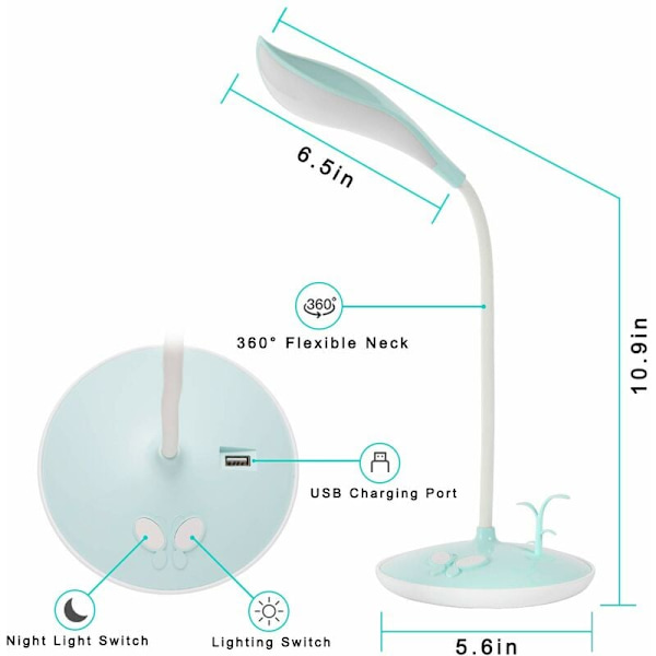 Oppladbar LED-skrivebordslampe med USB-ladeport, iøynefallende bord med nattlys, 3 lysstyrkenivåer, multifunksjonelt moderne bord, bærbar R