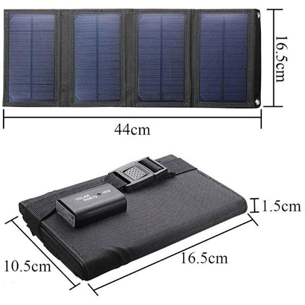 50W Foldbar Solpanel USB 5V Vandtæt Solcelle Udendørs Bærbar Powerbank til Mobiltelefon Camping, SORT