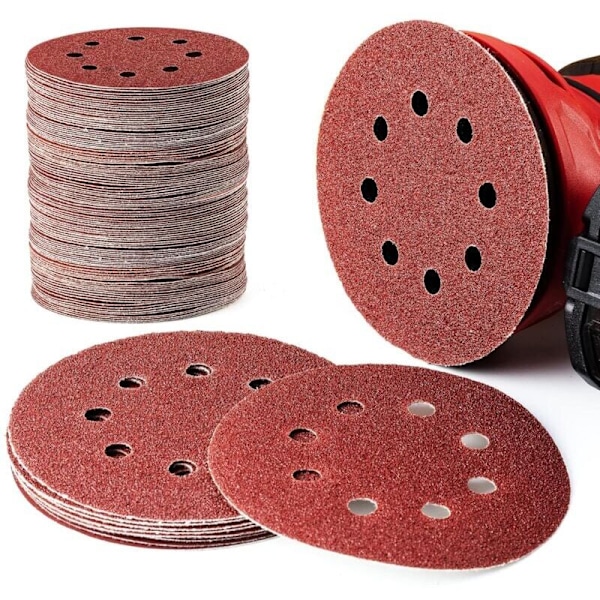 125mm 60 80 100 120 240 Slibeskiver Runde Form Ark Polering 8 Huller Runde Form (100stk)
