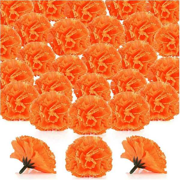 Bulk Marigold Blomsterhuvuden, 100 Stycken Konstgjorda Blomsterhuvuden för Girlang Hantverk, Falska Silke Marigold Blommor, Orange