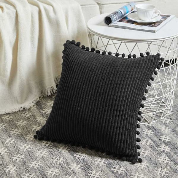 Pakke med 2 dekorative lumbale putetrekk med pomponer, myke fløyelsmyke rektangulære putetrekksett for sofa, stue, soverom, bil
