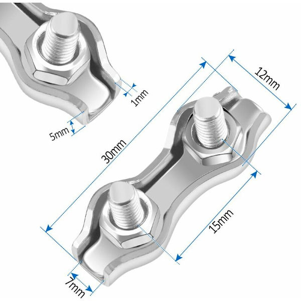M2 Kabelklemmer 18 stk Dobbelt Rustfrit Stål Kabelklemmer til Rustfrit Stål Kabeltråd til 2MM Rustfrit Stål Kabelklemmer