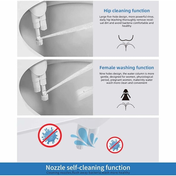 Toilet Bidet, Ultra-tyndt badeværelse Bidet toiletsæde kit, til varmt og koldt vand med indtrækkelig dobbelt selvrensende dyse, forreste og bageste rengøring
