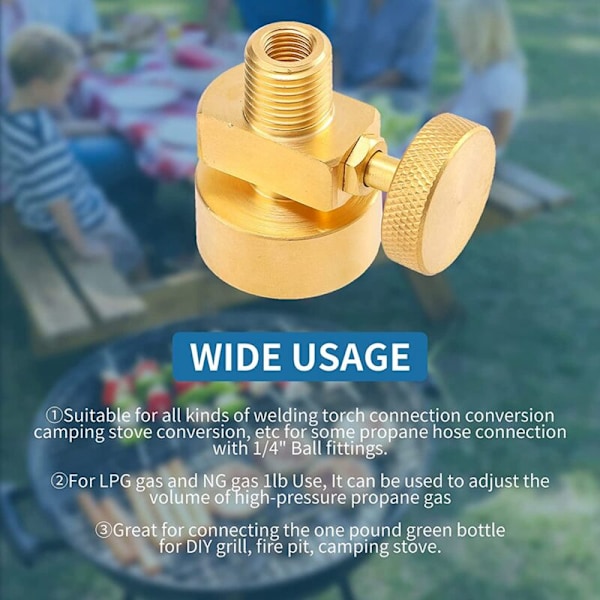 1 lb mässingpropan gascylinderflaska adapterventil + 1/4\" NPT hane och M8X1 gänga för BBQ eldstäder