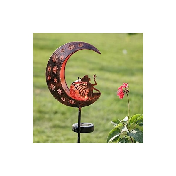 Udendørs Solcellelys 77cm Solcelle Metal Måne LED Glaskugle Havelys Vandafvisende Stilys med Blomst Fee og Jordspids Solcellelampe