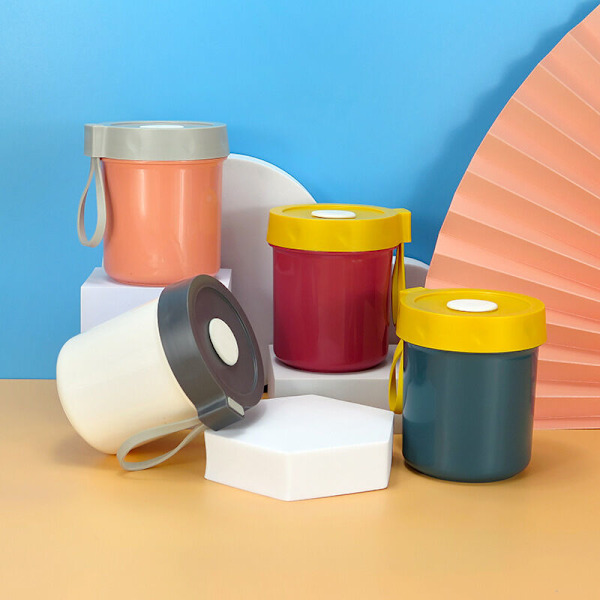 Yoghurtbehållare med lock, plastsoppskopp, bärbar frukostkopp, kök sovsal（röd hagtorn）