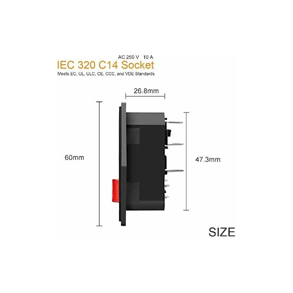 IEC 320 C14 Adapterkontakt, Infälld kontakt 220-250V / 10A infälld kontakt med strömbrytare IEC Audio-uttag Infälld kontakt