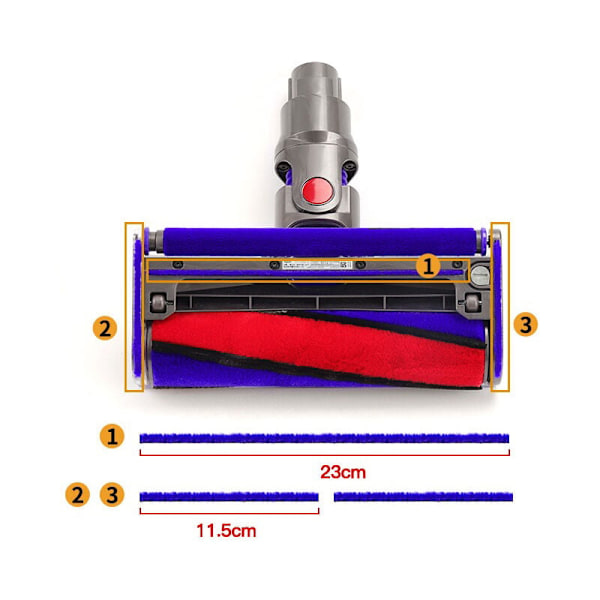 Erstatningsbunnstripe i myk filt for Dyson V6 V7 V8 V10 V11 støvsuger, myk rullehodetilbehør