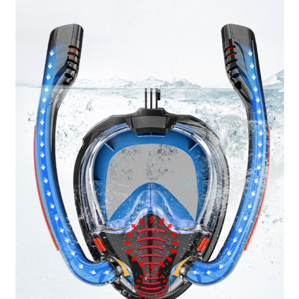 Sort L/XL Voksen Snorkelmaske i stor størrelse Dobbeltrør Silikone Fuldansigt Tørdykkermaske Voksen svømmemaske Dykkerbriller