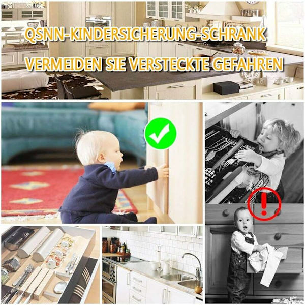 Lapsilukko kaappeihin ja laatikoihin, ilman poraamista tai ruuveja (10 lukkoa) -