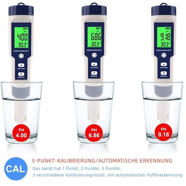 PH-mätare, 5 i 1 PH/TDS/EC/Salinitet/Temp-mätare, Vattenkvalitetsövervakare för simbassänger, hydroponik, dricksvatten, akvarier