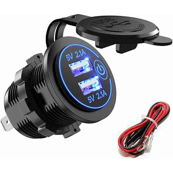 Snabb Bil Laddare med 2 QC3.0 USB-portar och LED Digital Voltmeter - Vattentät för Motorcykel, Husvagn, Lastbil, Båt och Mer