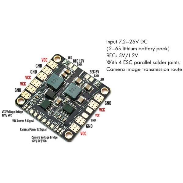 Mini Power Hub PDB Power Distribution Board med 5V og 12V BEC til FPV QAV250 ZMR250 Multicopter Quadcopter