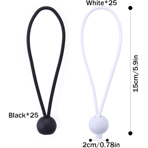 50 stk Elastiske Spennere med Kuler, 15 cm Elastisk Bungee, Presenningsspenner, Slitesterk Bærbar Elastisk Henger for Paviljong Presenning Campingtelt