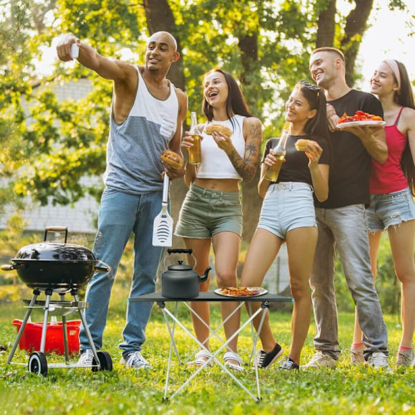 Lättvikts Aluminium Bärbar Campingbord, Lätt att Bära, Perfekt för Camping, Picknick, Kök, Trädgård, Vandring (Svart+Blå, 40x34.5x29.5cm)
