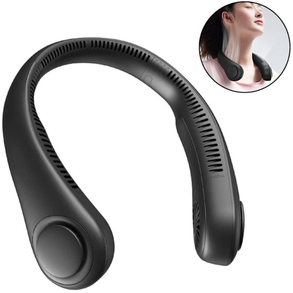 Bärbar Halsfläkt, Handsfree Bladfri Fläkt, Bärbar Personlig Fläkt, Bladfri, Uppladdningsbar, Headset Design, USB-driven Bordfläkt