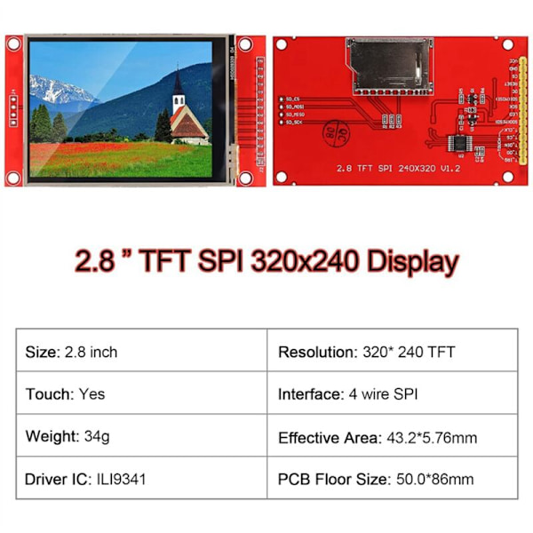 2,8 tuuman ILI9341 SPI TFT LCD -kosketusnäyttö 320X240 5V/3.3V STM32 näyttömoduuli kynällä