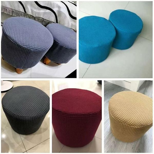 Stretch firkantet/rund ottoman pouf trekk, myke jacquard fotstøttetrekk for å beskytte fotstøtte, pouf trekk med elastisk bunn (Farge: Svart, Størrelse: