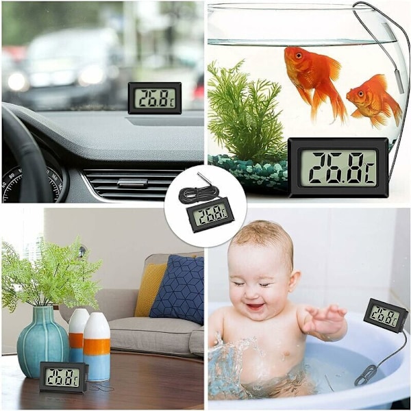 Mini Digital LCD Termometer Temperatur med Temperaturføler Sensor Tester (2X Sort 2X Hvid)