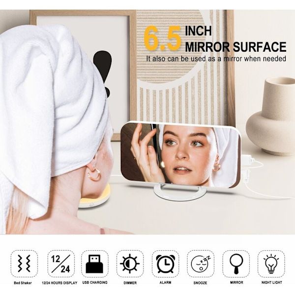 Kraftfull digital väckarklocka för vuxna tunga sovare med sängvibrator, 2 USB-laddare, justerbar LED-lampa, snooze, alarm