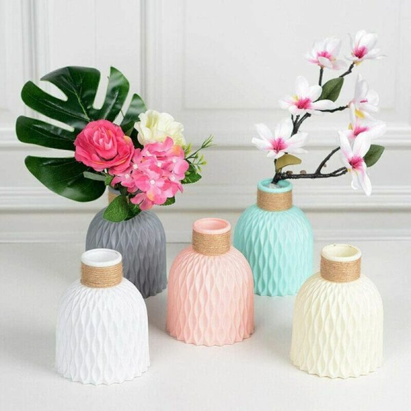 Nordisk vas för torkade blommor i imitation keramik, okrossbar blomkruka med fluga, inredning för hemmakontor restaurang - Rosa