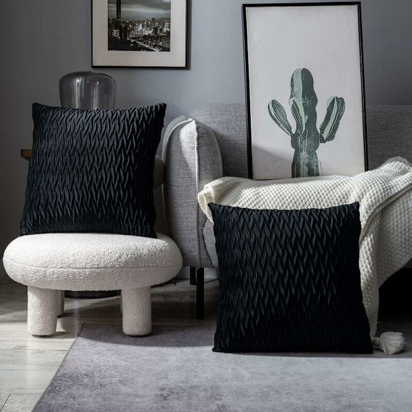 Fløyels Putetrekk 30x50cm for Stue Sofa - Sett med 4 Enkle Mønstre Kvadratiske Putetrekk Soverom Dekorasjon, Svart