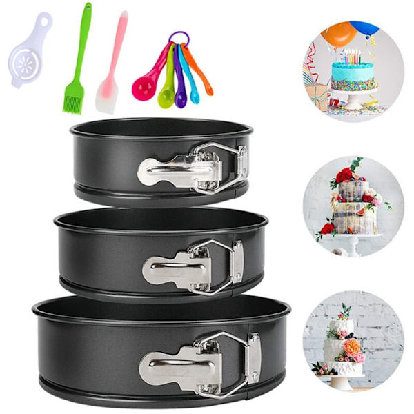 Set med 3 kakformar (4/7/9 tum) för bakning - 3-lagers kakformar med non-stick-beläggning