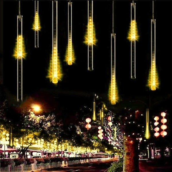 (Lämmin valkoinen) LED-meteorisuihkulämpölamput ulkokäyttöön, 30 cm 10 putkea 360 LED:tä Puutarhasuihkulämpölamput Meteorivalot Vedenpitävät Vesipisarat Valot Joulu