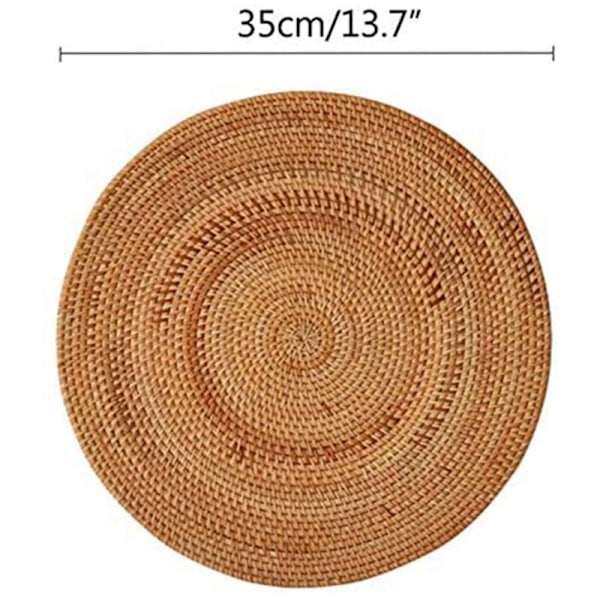 2X Flettet Rattan Bordskåner, Rund Bordskåner, Skridsikker Varmebestandig, Viklet Bordskåner, Varmeunderlag