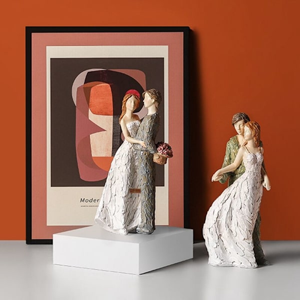 Simuleret kærlighedspar kys resin håndværk model statue dekoration bryllup ceremoni par dekoration-A