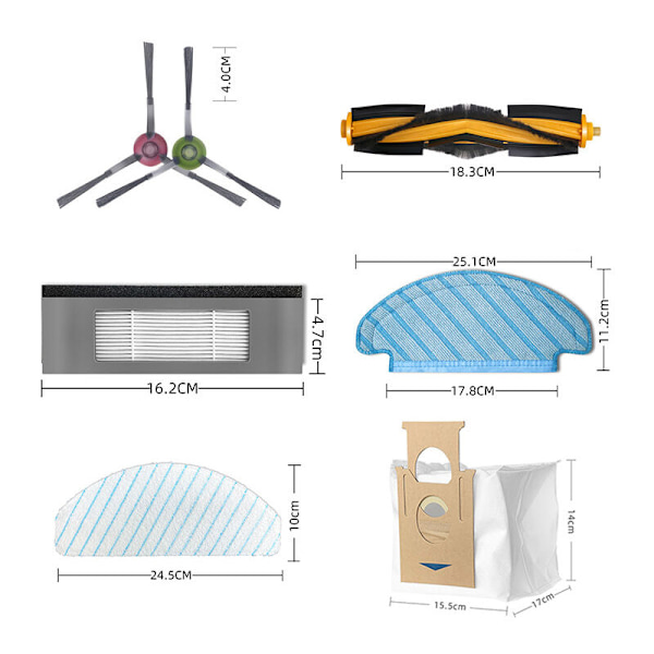 Tilbehørspakke for Ecovacs Deebot N8 / N8+ / N8 Pro/ N8 Pro+ / OZMO T8 / T8+ / T8 AIVI/ T8 AIVI+ / T9 / T9+ støvsuger reservedeler, 2 hovedbørster