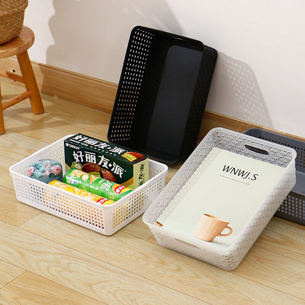 Plastik Opbevaringskurve/Organiseringskurv 34 x 25 x 9,2 cm Sæt af 6 (Hvid, Sort, Grå) (Sort)