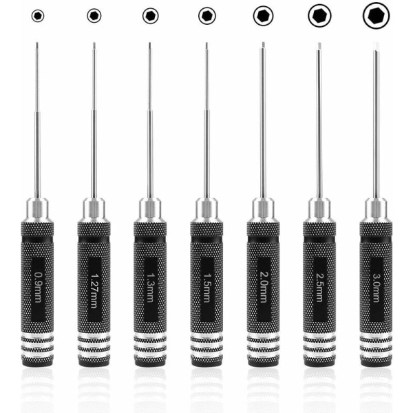 7 stk. sekskantskrutrekker - RC-skrutrekkerverktøysett (0,9 mm 1,27 mm 1,3 mm 1,5 mm 2,0 mm 2,5 mm 3,0 mm) for RC-modellhelikopter