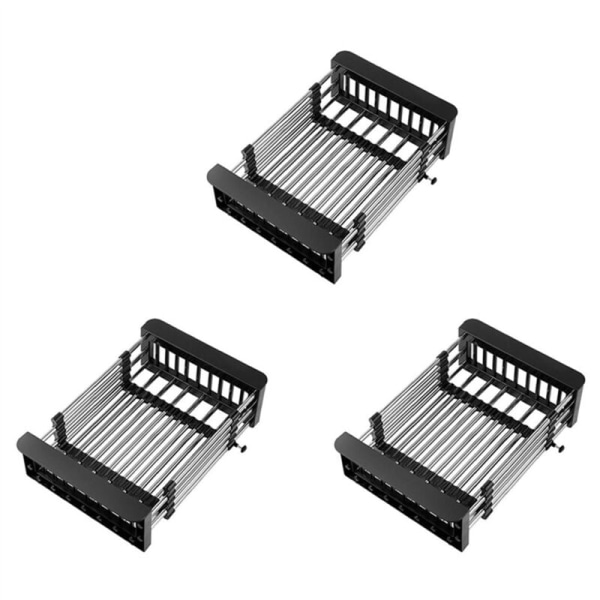 3X Justerbar Rustfritt Stål Vask Oppvaskstativ Oppvaskstativ Kjøkkenvask Oppbevaringshylle Oppvaskstativ Fruktopptørker-A 26 x 21,5 x 8 cm
