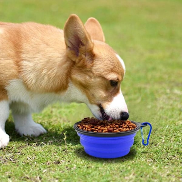 2 stk bærbar hundematbolle sammenleggbar hundematbolle, reiseboller for hunder og katter boller (350 ml, blå og grønn)