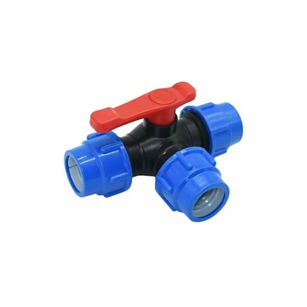 Avstängningsklotventil, 32 mm Trefas Klotventil Snabbkoppling PVC PE Rör Snabbväxel T-koppling (Storlek: 32 mm, Färg: blå svart slumpmässig)
