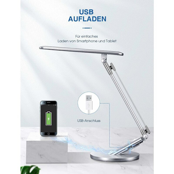 14W LED-kosketus pöytälamppu, säädettävä pöytälamppu 4 valaistustilalla, 7 kirkkausasteella, ajastimella ja muistilla, USB-portti älypuhelimen lataamiseen