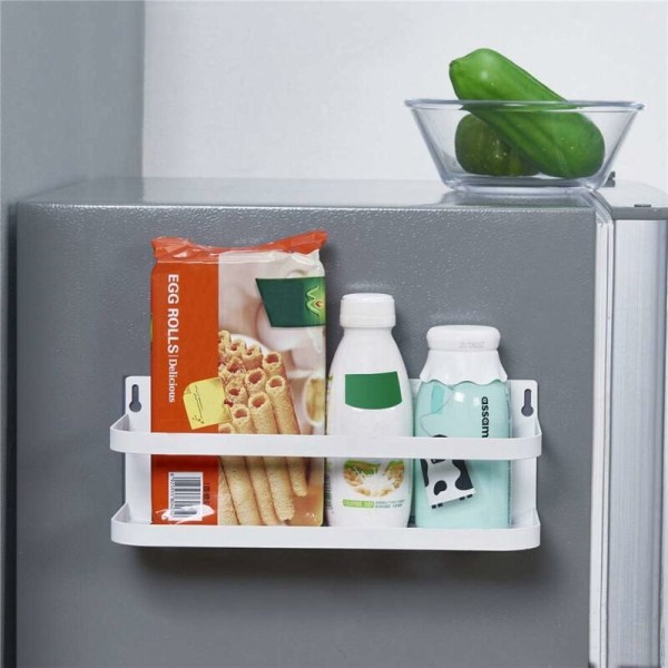 Kjøleskap Krydderhylle Organizer Enkelt Nivå Magnetisk Kjøleskap Side Oppbevaringshylle Kjøkken for Krydderhyller-Hvit-