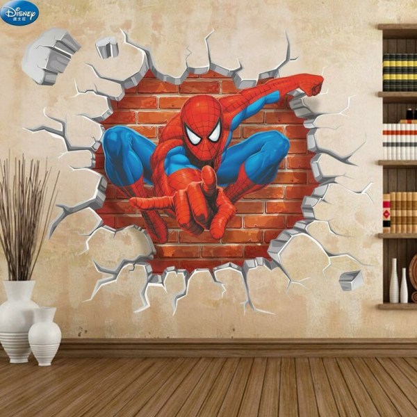 Teen Spiderman veggdekor-klistremerke inspirert av klassisk Marvel-karakter i posisjon Moderne hjemmedekor på soverommet