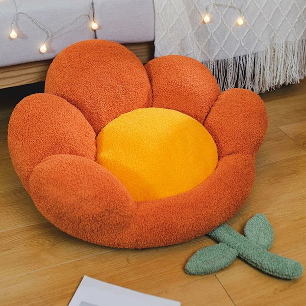 Blomsterformet sædehynde, sød gulvpudde, gulvpuder til voksne, gulvpuder til afslapning, yoga, meditation, orange, 21,65 x 21,65