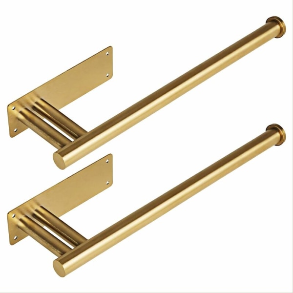 2-pack under-the-cabinet pappershanddukshållare, väggmontering i rostfritt stål, självhäftande eller borrad under disk, guldpappershanddukshållare